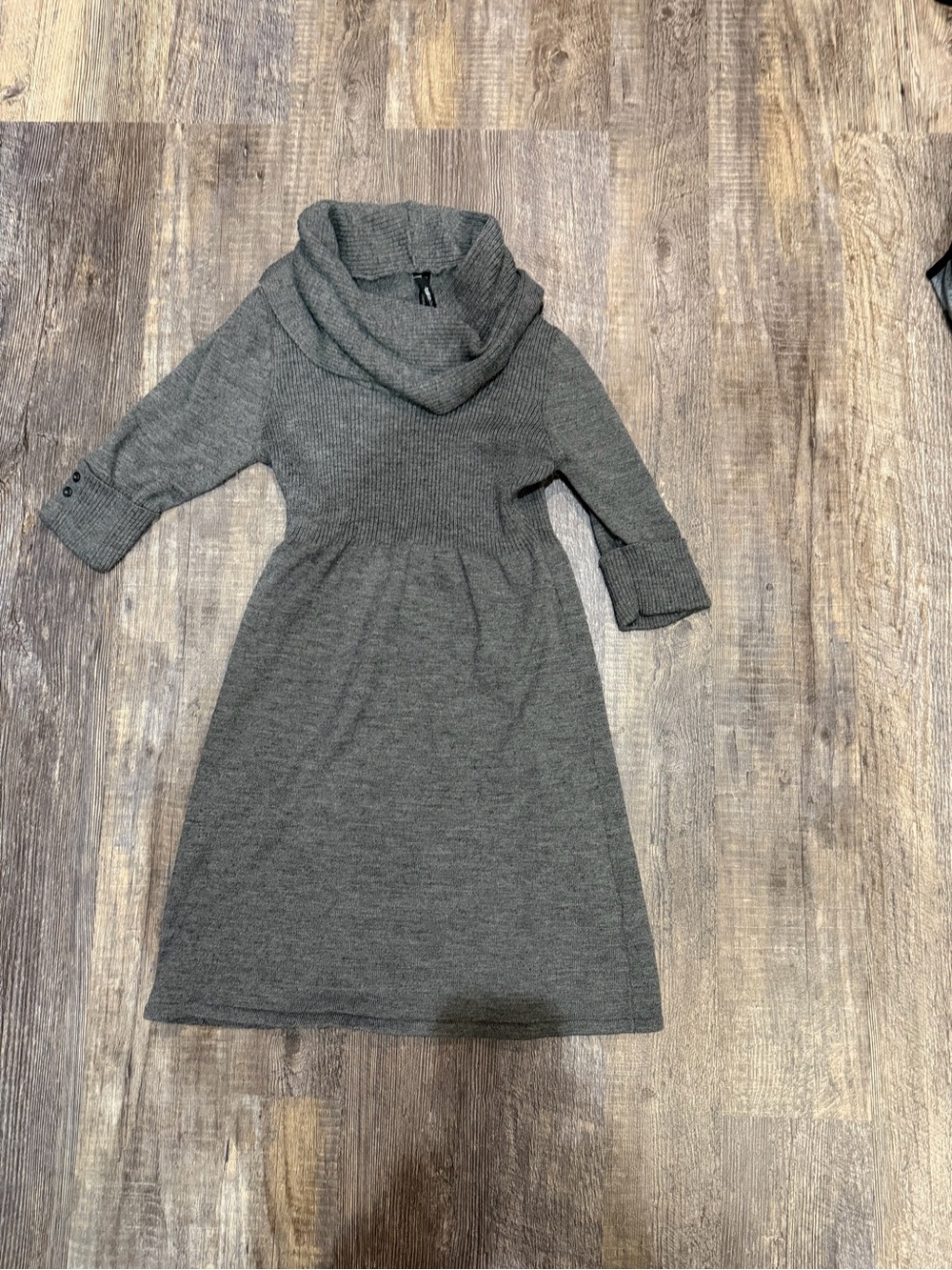 take out Gray Knit Cowl-Neck Girls Dress